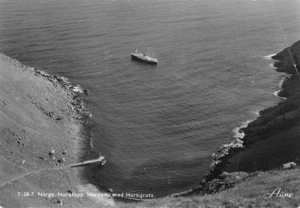 Nordkapp Norway aerial view Hornvika med Hurtigruta real photo pc ZD549566