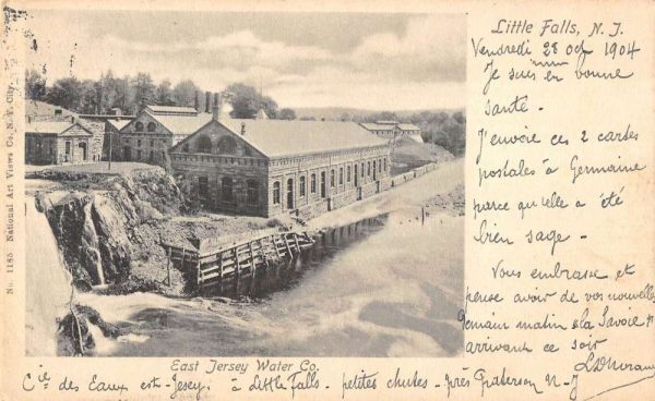 Little Falls New Jersey aerial view East Jersey Water Co. antique pc ZD549569