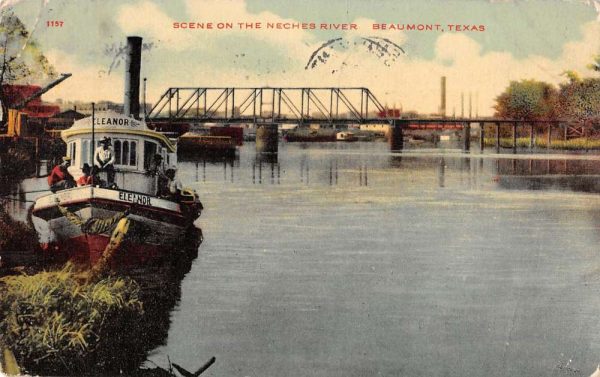 Beaumont Texas birds eye view "Eleanor" on Neches River antique pc ZD549583