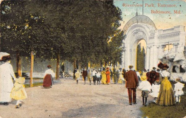 Baltimore Maryland view of visitors Riverview Park entrance antique pc ZD549587