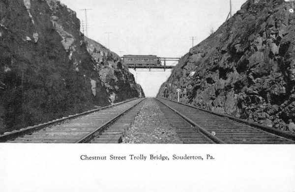 Souderton Pennsylvania view of Chestnut St Trolly Bridge vintage pc ZD549592