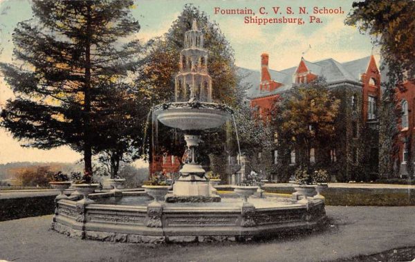Shippensburg Pennsylvania fountain C.V.S.N. School antique pc ZD549593