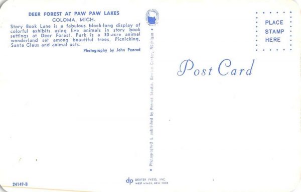 Coloma Michigan Story Book Lane Deer Forest at Paw Paw Lakes vintage pc ZD549618 - Image 2