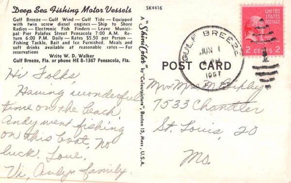 Gulf Breeze Florida deep sea fishing motor vessels vintage pc ZD549620 - Image 2