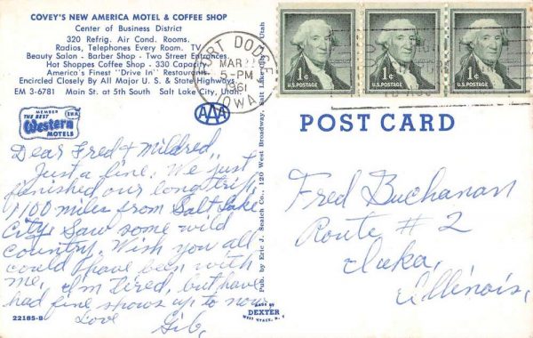 Salt Lake City Utah Covey's New America Motel & Coffee Shop vintage pc ZD549624 - Image 2