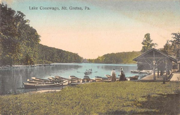 Mt Gretna Pennsylvania boats latdies pier Lake Conewago antique pc ZD549628