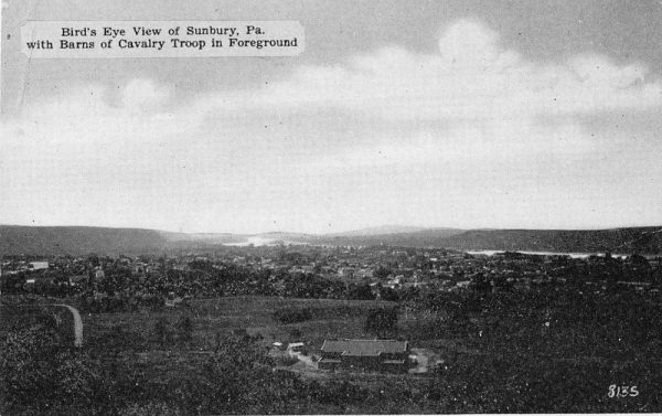 Sunbury Pennsylvania birds eye view Cavalry Troop barns antique pc ZD549635