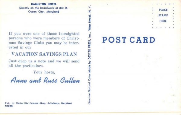 Ocean City Maryland beach entrance Hamilton Hotel vintage pc ZD549648 - Image 2