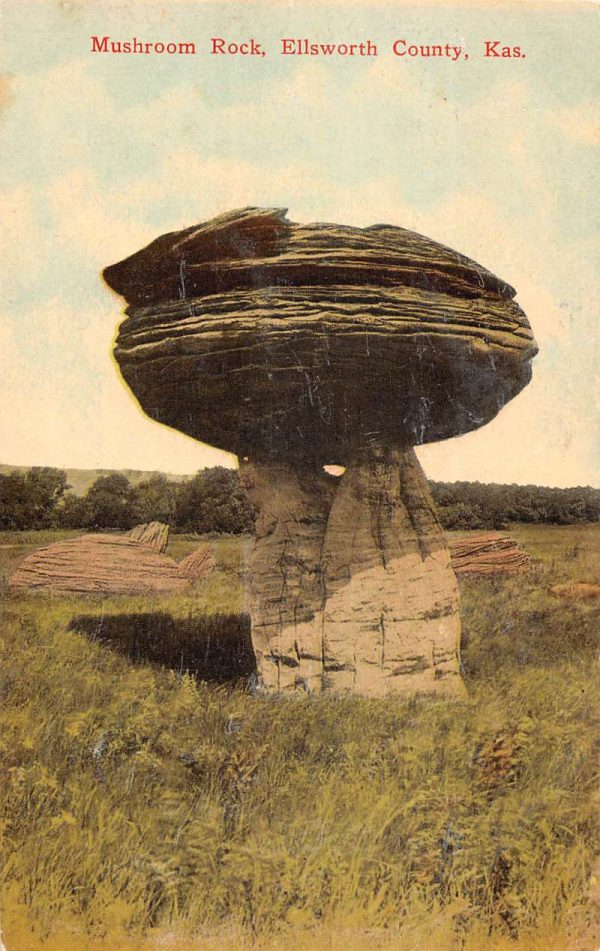 Ellsworth County Kansas birds eye view Mushroom Rock antique pc ZD549660