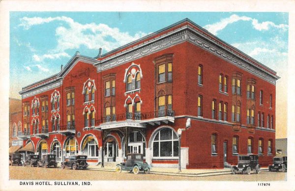 Sullivan Indiana street scene Davis Hotel entrance antique pc ZD549674