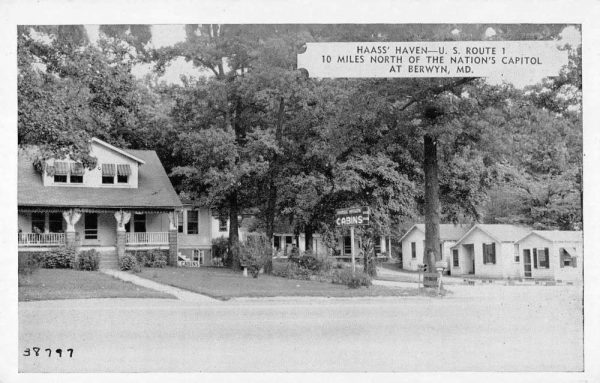 Berwyn Maryland view of Haass' Haven tourist cabins antique pc ZD549693