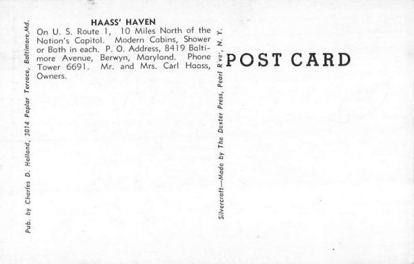 Berwyn Maryland view of Haass' Haven tourist cabins antique pc ZD549693 - Image 2