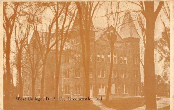 Greencastle Indiana birds eye view West College D.P.U. antique pc ZD549746