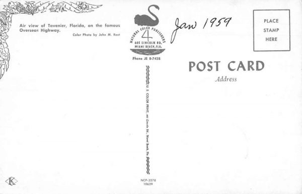 Tavenier Florida aerial view showing Overseas Highway vintage pc ZD549825 - Image 2