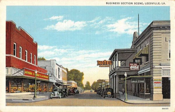 Leesville Louisiana business secion Coca Cola sign hotel antique pc ZD549833