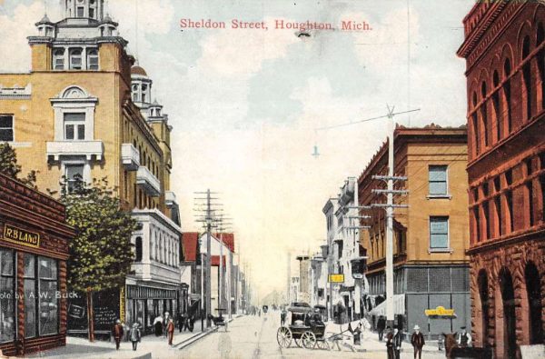 Houghton Michigan horses buggies businesses Sheldon Street antique pc ZD549834