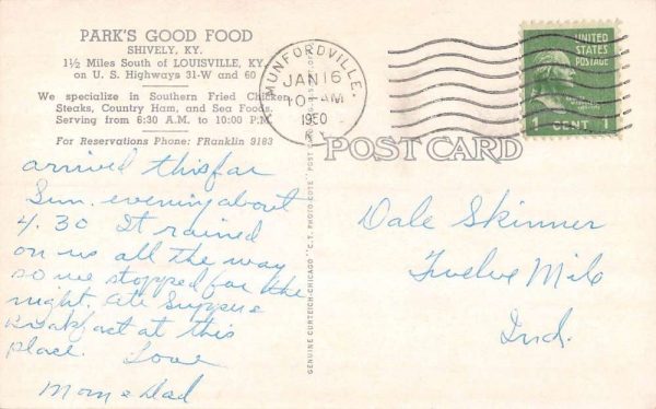 Shively Kentucky birds eye view Park's Good Food restaurant antique pc ZD549844 - Image 2