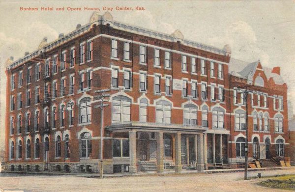 Clay Center Kansas view of Bonham Hotel and Opera House antique pc ZD549845