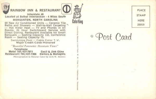 Morganton North Carolina Rainbow Inn & Restaurant vintage pc ZD549886 - Image 2