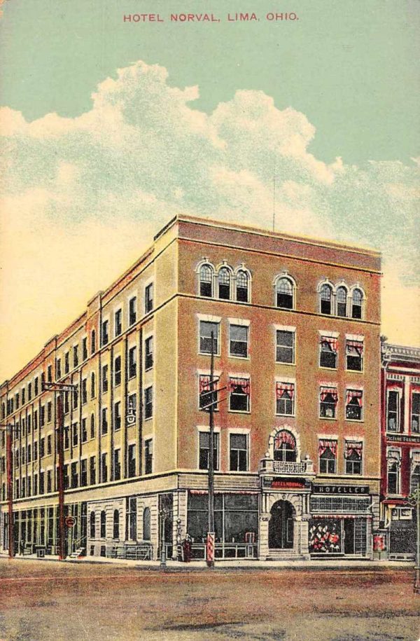 Lima Ohio birds eye view Hotel Norval street scene antique pc ZD549883