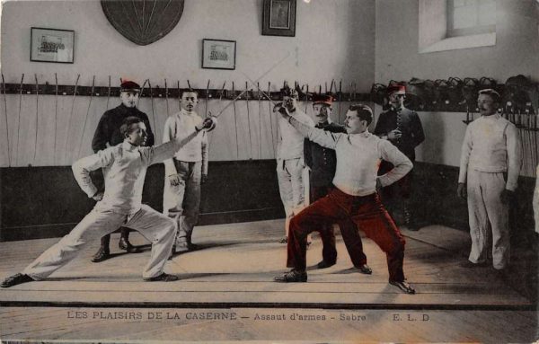 France "Les Plaisirs de la Caserne" men fencing antique pc ZD549922