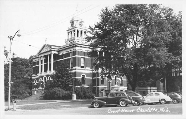 Charlotte Michigan birds eye view Eaton Co Court House real photo pc ZD549924