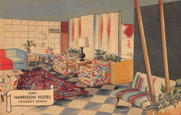 Chicago Illinois lobby interior Harrison Hotel linen antique pc ZD549942