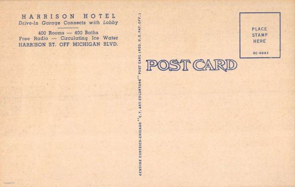 Chicago Illinois lobby interior Harrison Hotel linen antique pc ZD549942 - Image 2