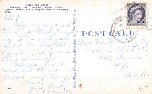 Maniwaki Que. Canada Baskatong Lake woman with fish vintage pc ZD549957 - Image 2