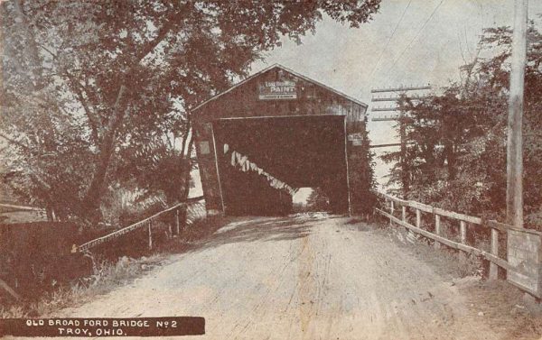 Troy Ohio birds eye view Old Broad Ford Bridge antique pc ZD686028
