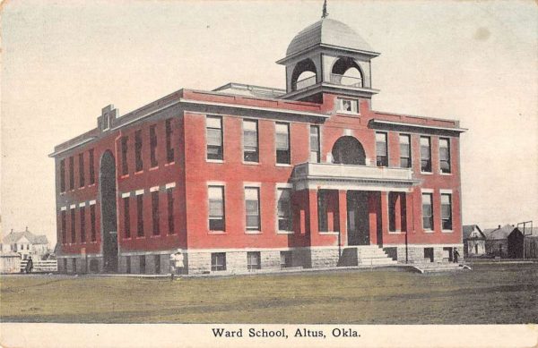 Altus Oklahoma birds eye view Ward School entrance antique pc ZD686031