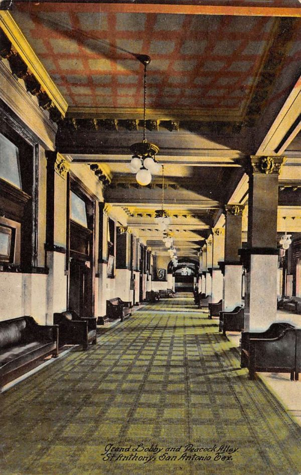 San Antonio Texas lobby & Peacock Alley St. Anthony Hotel antique pc ZD686037