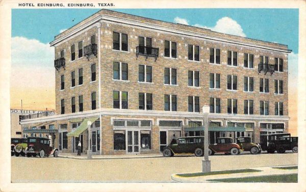 Edinburg Texas street scene showing Hotel Edinburg antique pc ZD686054