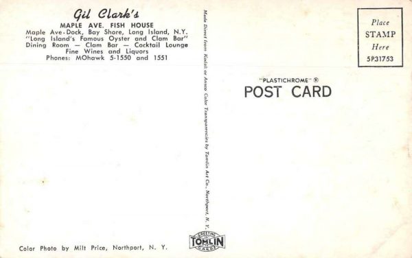 Bay Shore Long Island New York Gil Clark's Exterior Vintage Postcard JE359717 - Image 2