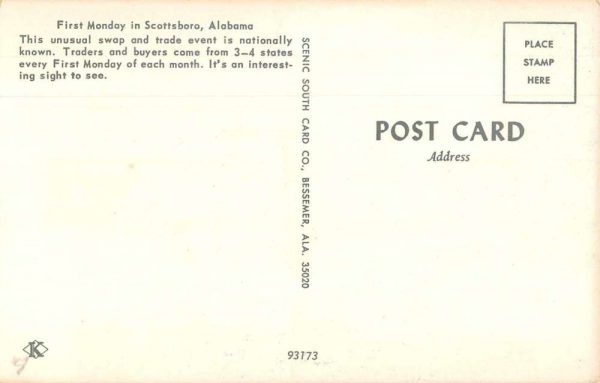 Scottsboro Alabama First Monday Trade Day Vintage Postcard JE359735 - Image 2