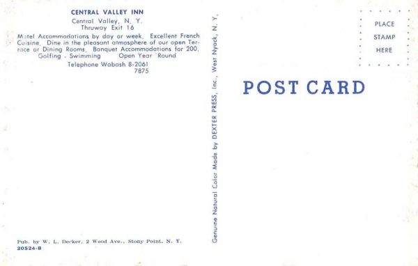 Central Valley New York Central Valley Inn Dining Room Vintage Postcard JE359741 - Image 2