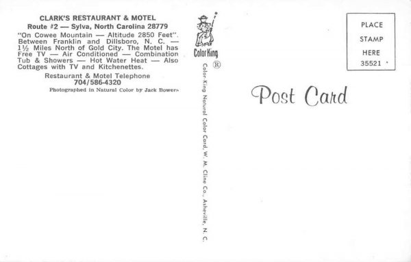 Sylva North Carolina Clark's Restaurant and Motel Vintage Postcard JE359748 - Image 2