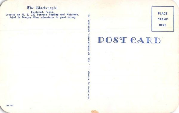 Fleetwood Pennsylvania The Glockenspiel Restaurant Vintage Postcard JE359752 - Image 2