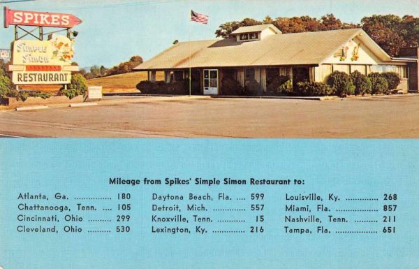 Maryville Tennessee Spike's Simple Simon Restaurant Vintage Postcard JE359757