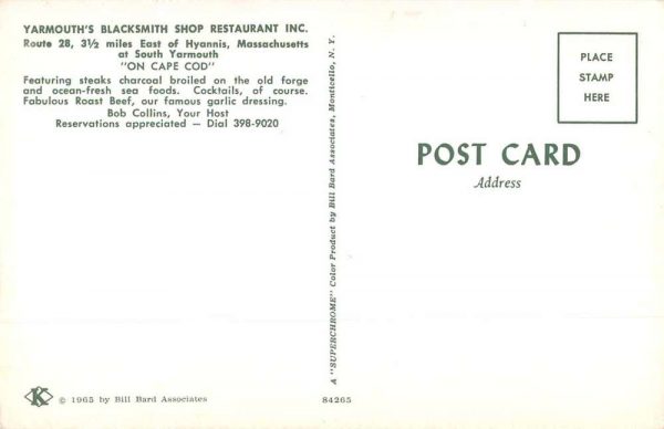 Hyannis Massachusetts Yarmouths Blacksmith Shop Restaurant Postcard JE359832 - Image 2