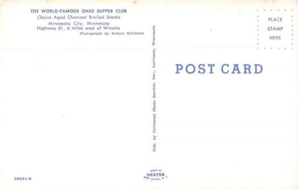 Minnesota City Minnesota Oaks Supper Club Restaurant Vintage Postcard JE359840 - Image 2