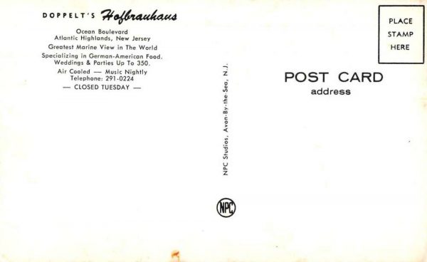 Atlantic Highlands New Jersey Doppelt's Hofbrauhaus Vintage Postcard JE359851 - Image 2
