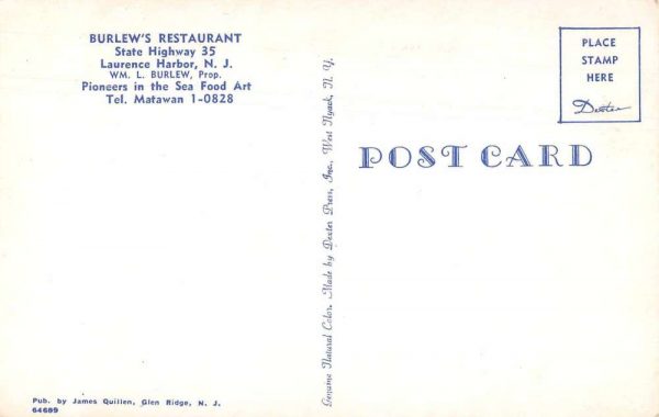 Laurence Harbor New Jersey Burlew's Restaurant Vintage Postcard JE359859 - Image 2