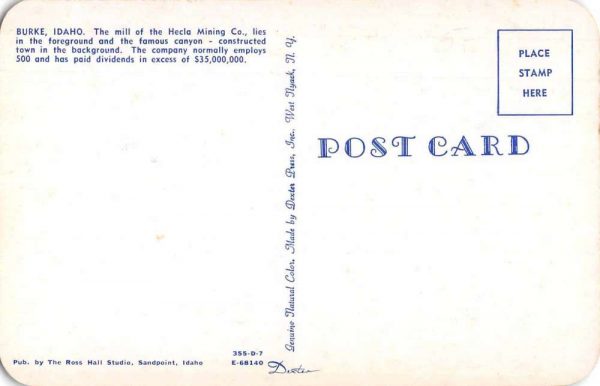 Burke Idaho Hecla Mining Co Vintage Postcard JE359869 - Image 2