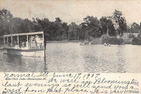 Bloomington Illinois Miller Park Lake Ship Vintage Postcard JF360049