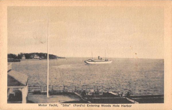 Woods Hole Massachusetts Motor Yacht Silia Ship Harbor View Postcard JF360056