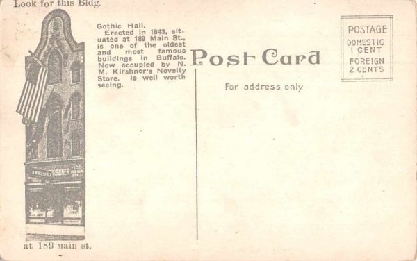Buffalo New York Kirshner's Novelty Store Gothic Hall Postcard Dept PC JF360063 - Image 2