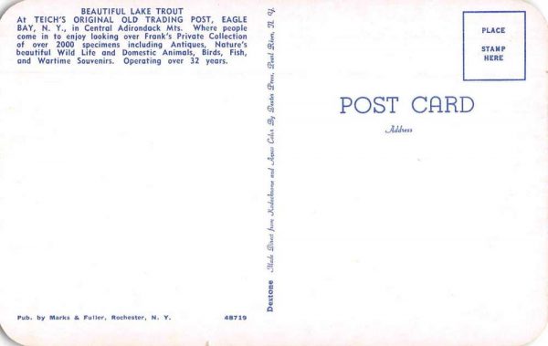 Eagle Bay New York Teich's Old Trading Post Fishing Vintage Postcard JF360091 - Image 2