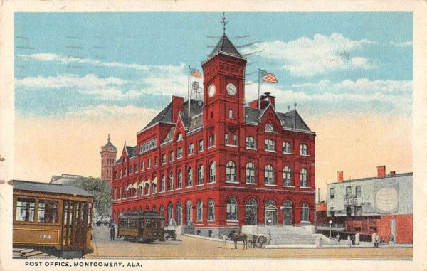 Montgomery Alabama Post Office Trolley Vintage Postcard JF360099