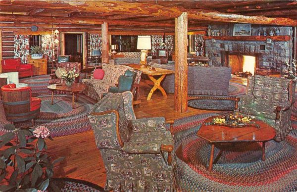 Diamond Point New York Canoe Island Lodge Lounge Vintage Postcard JF360134